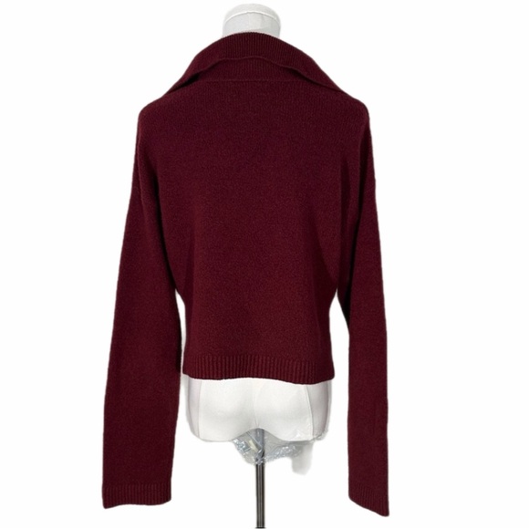 Open Edit Deep Red Burgundy V-Neck Oversized Cropped Sweater Size XS - Picture 2 of 8